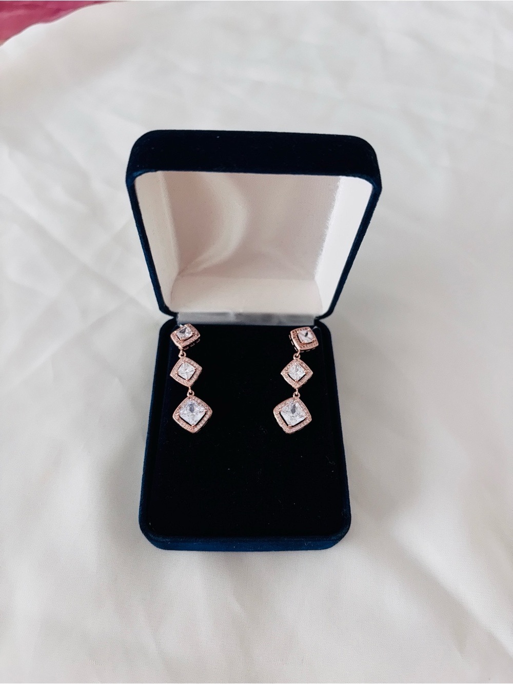 Rose Gold Dangle Crystal Drop Earrings - Women Jewelry